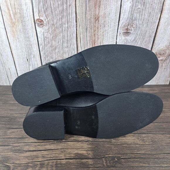 Tory Burch Hallie Mid Shaft Logo Black Leather Riding Boots Women's Sz 9 M (GUC) - Picture 9 of 10